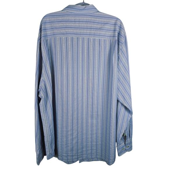 Tommy Bahama Jeans Island Crafted Modern Fit Blue Stripped Men's Dress Shirt XXL - Picture 2 of 4